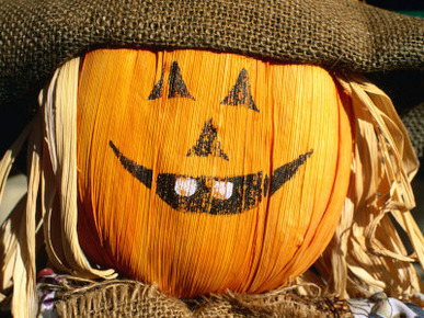 Halloween Face on Scarecrow, Rockies Region Creston, British Columbia, Canada