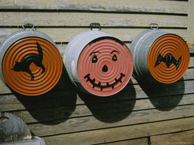 Painted Washtubs on the Side of a Rural House Celebrate Halloween