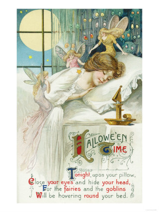 Halloween Time Fairies Around Sleeping Woman Scene