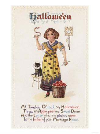 Halloween Greeting - Girl in Black Cat Dress with Black Cat