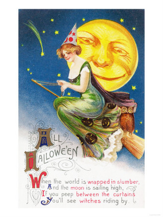 All Halloween Witch on a Broom by Full Moon Scene