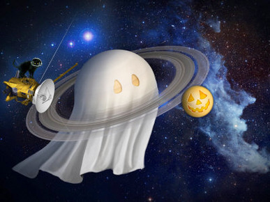 Artist's Halloween Illustration of Cassini and Saturn