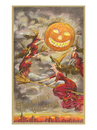 Halloween Greetings, Witches and Jack O'Lantern