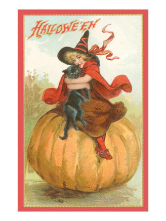 Halloween, Victorian Witch on Pumpkin