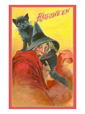 Halloween, Startled Witch and Cat