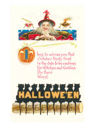 Halloween Greetings, Witch and Poem