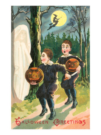 Halloween Greetings, Children with Ghost