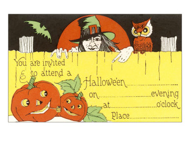 Halloween Party Invitation, Witch, Jack O'Lanterns