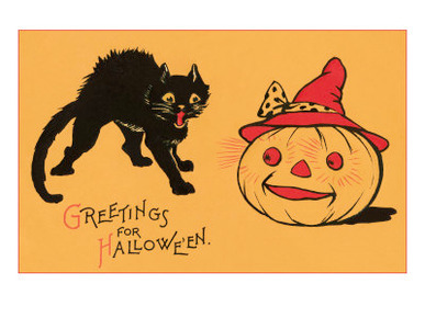 Greetings for Halloween, Cat and Jack O'Lantern