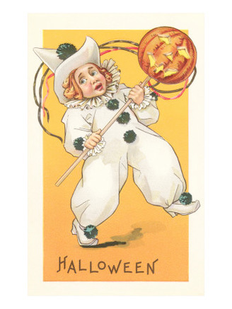 Halloween Child Pierrot with Jack O'Lantern