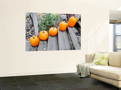 Pumpkins on Steps (Typical Autumn Harvest or Halloween Display)